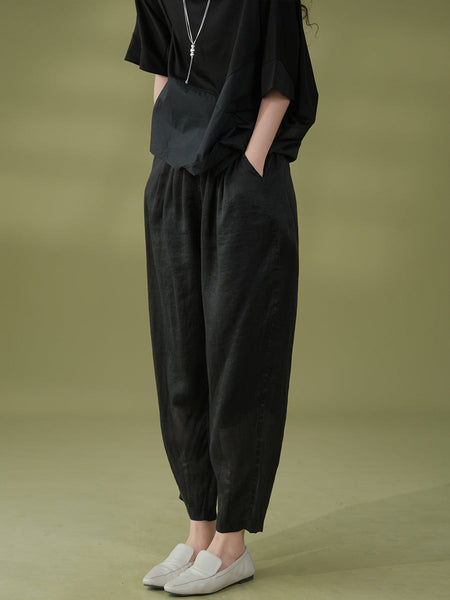 Plus Size Women Summer Casual Solid Ramie Harem Pants KL1022 Ada Fashion