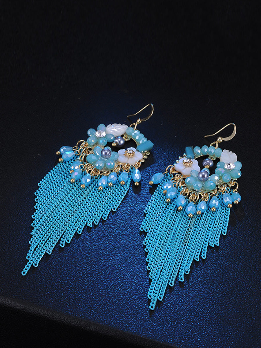 Bohemia Women Tassel Bead Flower Alloy Earrings FD011 YMR