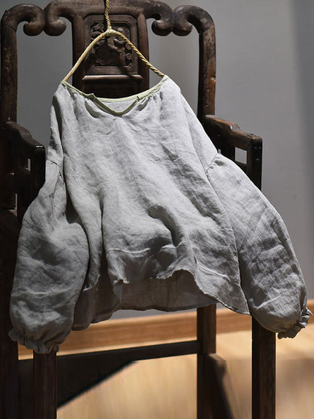 Women Spring Retro V-Neck Puff Sleeve Shirt AV1037 Genistyle Shop