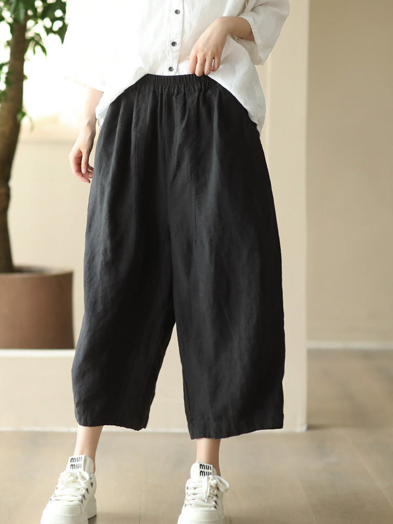 Women Summer Retro Solid Linen Loose Harem Pants FD009 ZMMM