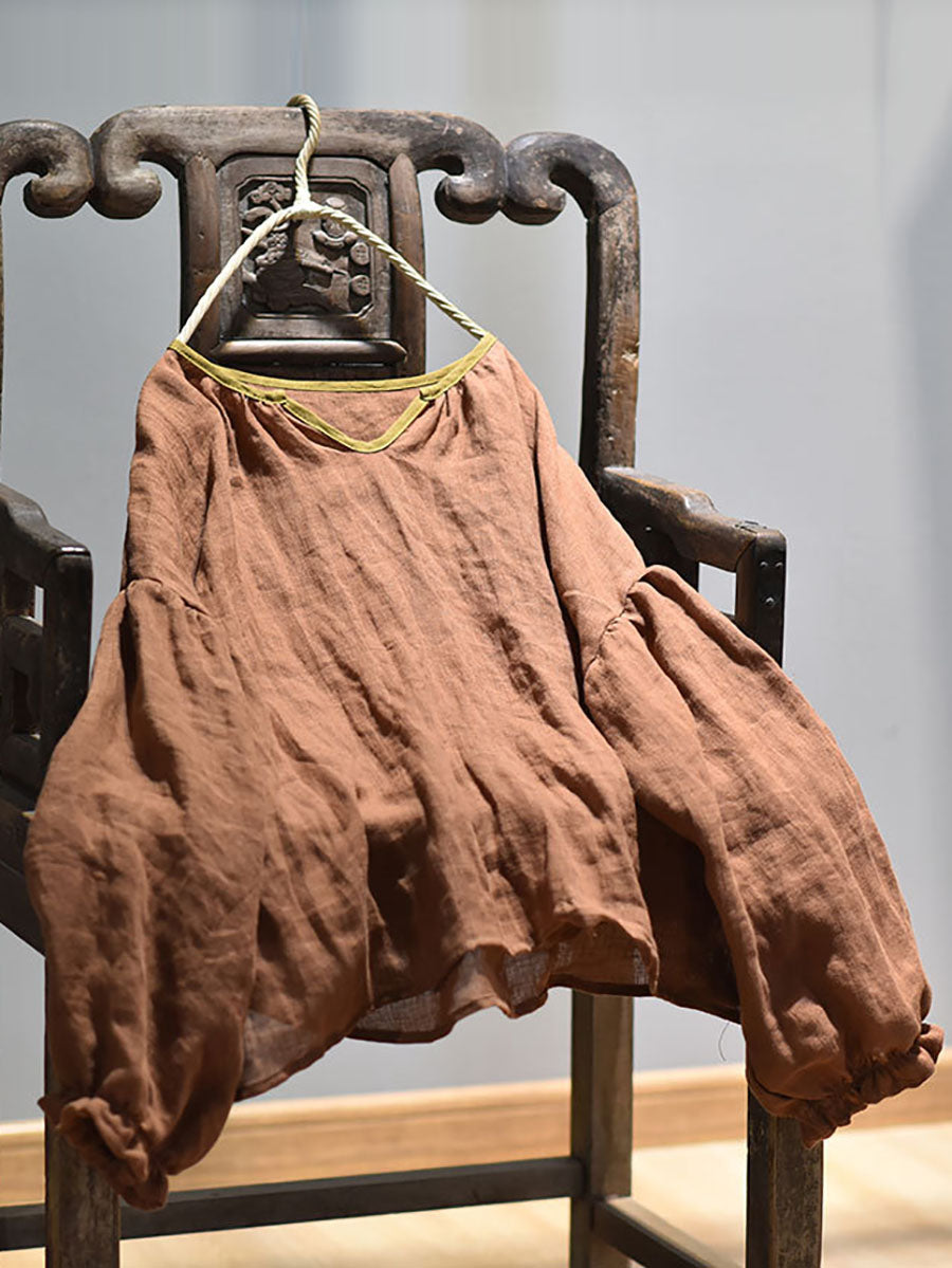 Women Spring Retro V-Neck Puff Sleeve Shirt AV1037 Genistyle Shop