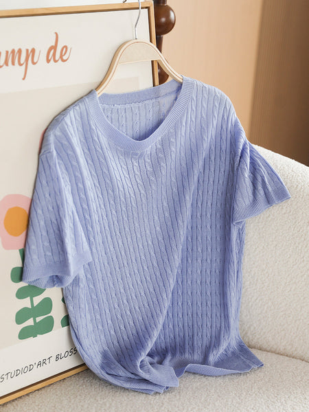 Women Summer Casual Knitted O-Neck Shirt CX035 ZMMM