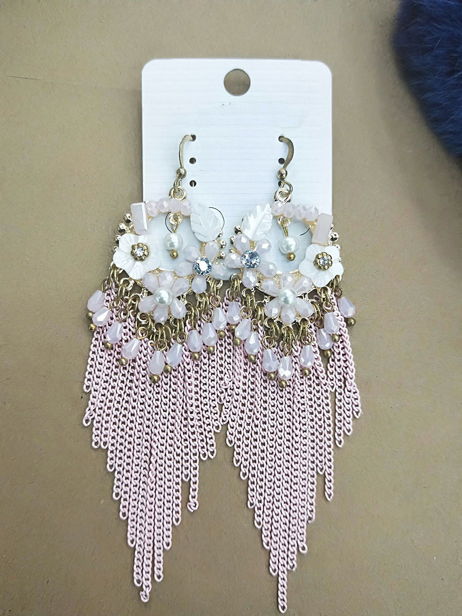 Bohemia Women Tassel Bead Flower Alloy Earrings FD011 YMR