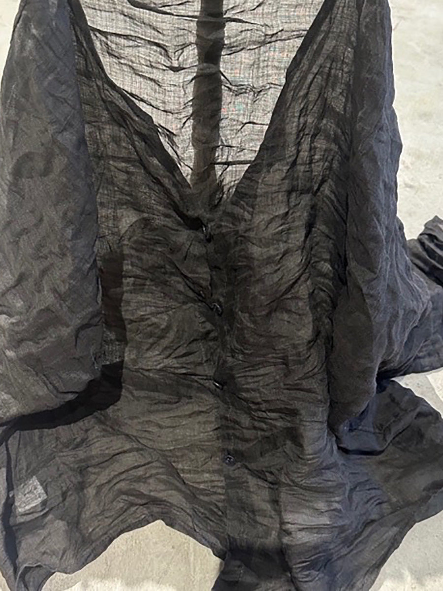 Shirt O-Neck Autumn Women Button Floral Vintage Ramie FashionChic