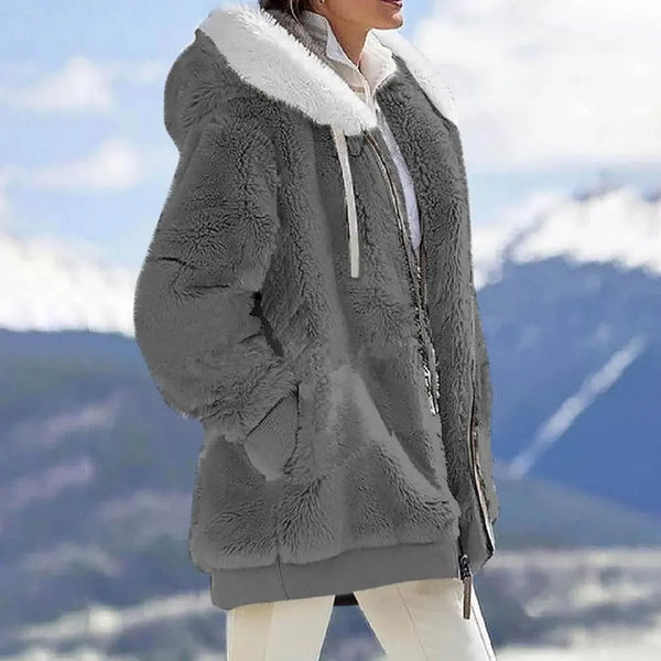 Cyflymder Women Winter Coat Solid Color Long Sleeves Zipper Cardigan Loose Warm Furry Plush Plus Size Lady Coat Winter Clothes Furdela