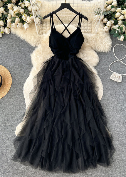 Sexy Apricot Cinched Patchwork Tulle Spaghetti Strap Dress Sleeveless TR044 ZS-SDL240730