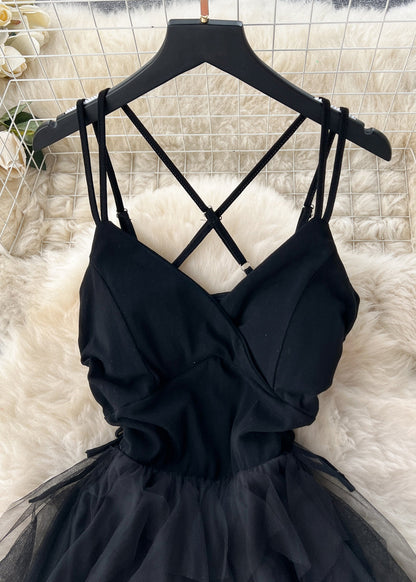 Sexy Apricot Cinched Patchwork Tulle Spaghetti Strap Dress Sleeveless TR044 ZS-SDL240730