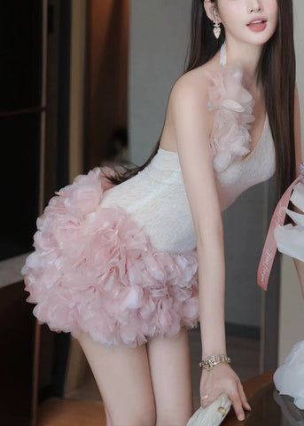 Tulle Backless Sleeveless Two Floral Sexy Patchwork Pieces Set FashionChic