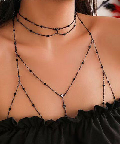 And Chain Black Sexy Necklace Alloy Zircon Tassel Love Body FashionChic