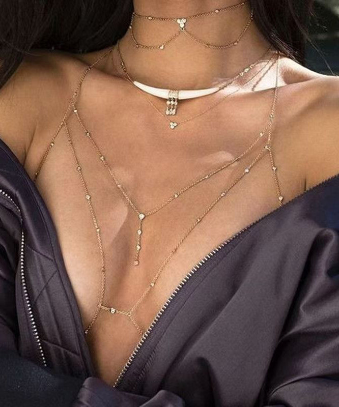 And Chain Black Sexy Necklace Alloy Zircon Tassel Love Body FashionChic