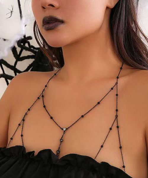 And Chain Black Sexy Necklace Alloy Zircon Tassel Love Body FashionChic