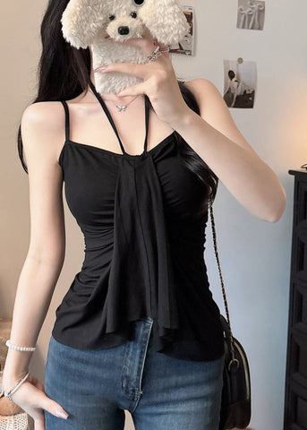 Black Vest Summer Cotton Sexy Halter Asymmetrical FashionChic