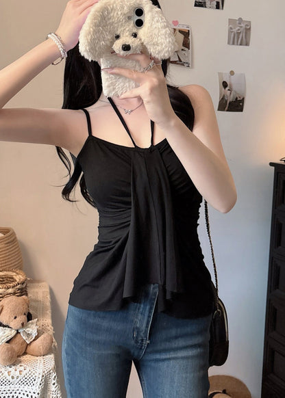 Black Vest Summer Cotton Sexy Halter Asymmetrical FashionChic