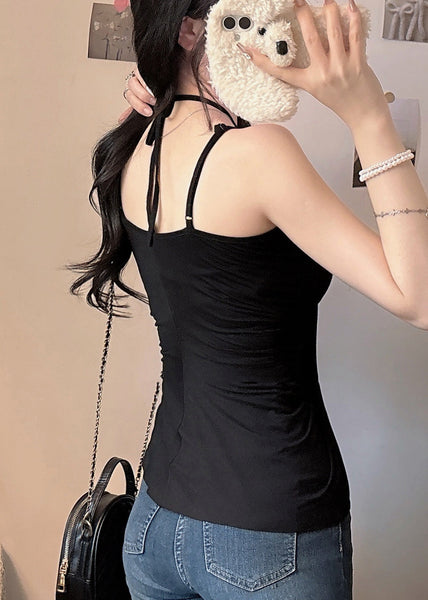 Black Vest Summer Cotton Sexy Halter Asymmetrical FashionChic