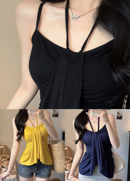 Black Vest Summer Cotton Sexy Halter Asymmetrical FashionChic