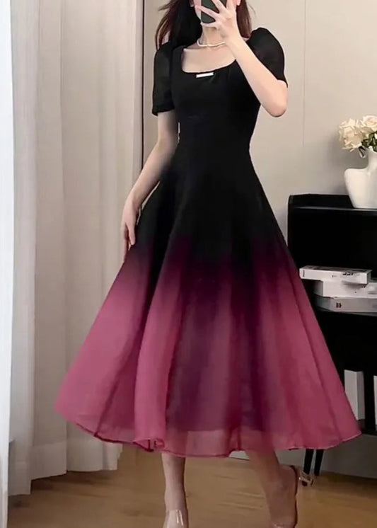 Sexy Black O-Neck Gradient Color Long Dresses Short Sleeve UU1059 SH-LF-SDL240526