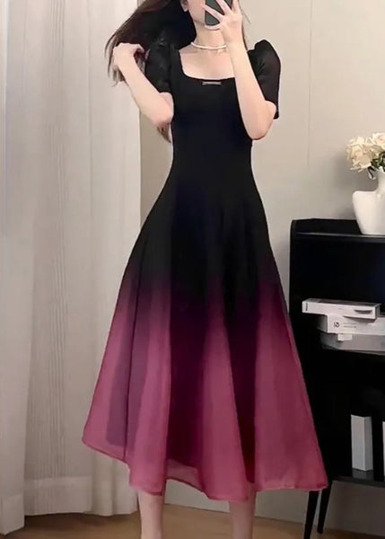Sexy Black O-Neck Gradient Color Long Dresses Short Sleeve UU1059 SH-LF-SDL240526
