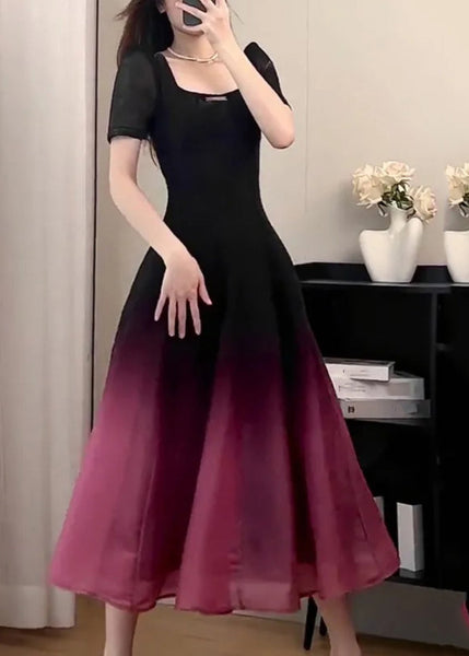 Sexy Black O-Neck Gradient Color Long Dresses Short Sleeve UU1059 SH-LF-SDL240526