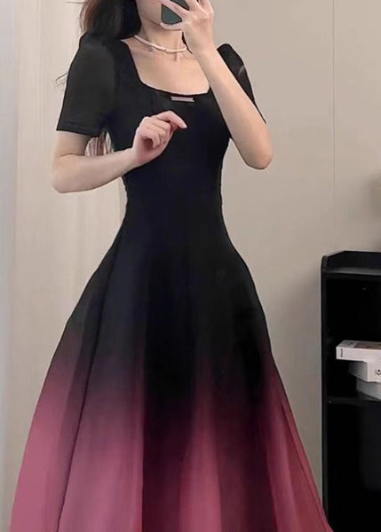 Sexy Black O-Neck Gradient Color Long Dresses Short Sleeve UU1059 SH-LF-SDL240526