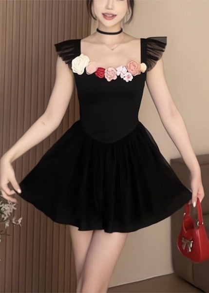 Sexy Black Square Collar Solid Cotton Mid Dress Summer XX014 SH-LF-SDM240611