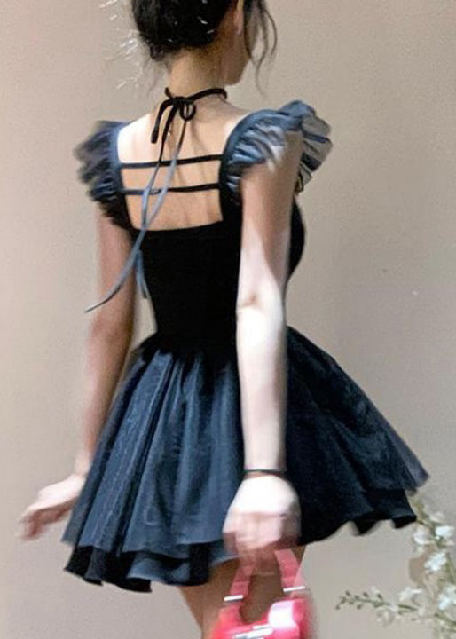 Sexy Black Square Collar Solid Cotton Mid Dress Summer XX014 SH-LF-SDM240611