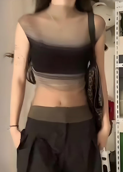 Sexy Tulle Sleeveless Black Striped Knit Top FashionChic