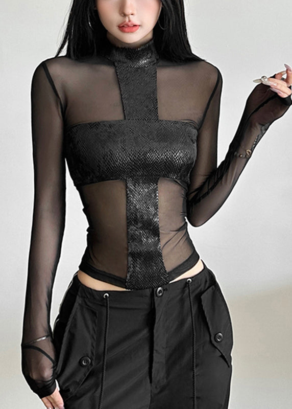 Tulle Top Sheer Spring Turtleneck Black Sexy FashionChic
