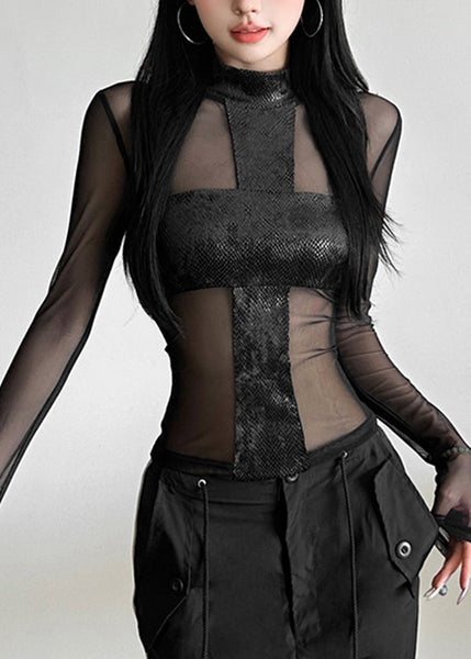 Tulle Top Sheer Spring Turtleneck Black Sexy FashionChic