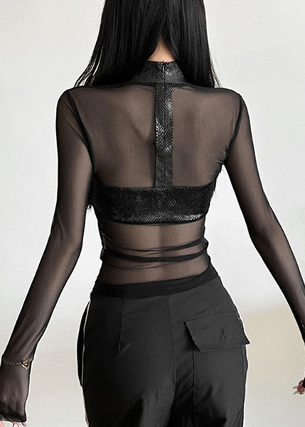 Tulle Top Sheer Spring Turtleneck Black Sexy FashionChic
