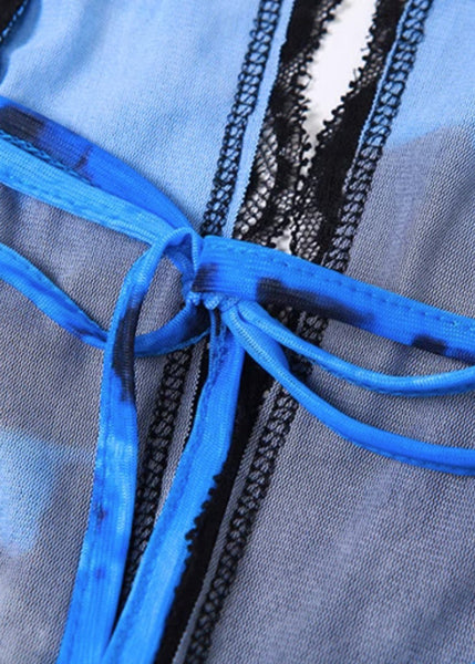 Lace Patchwork Asymmetrical Party Sexy Dresses Blue Backless FashionChic