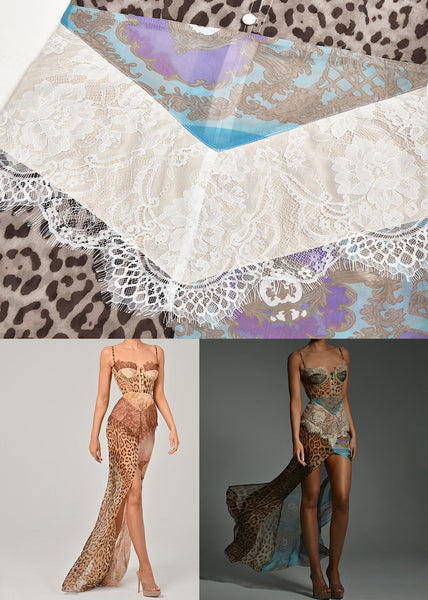 Dress Blue Chiffon Sexy Spaghetti Strap Patchwork Leopard Lace FashionChic