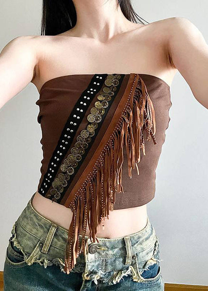 Two Brown And Up Tank Sexy Tasseled Cardigans Out Hollow Lace FashionChic
