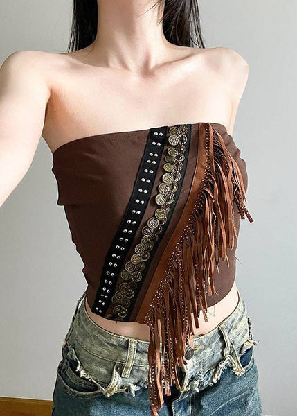 Two Brown And Up Tank Sexy Tasseled Cardigans Out Hollow Lace FashionChic