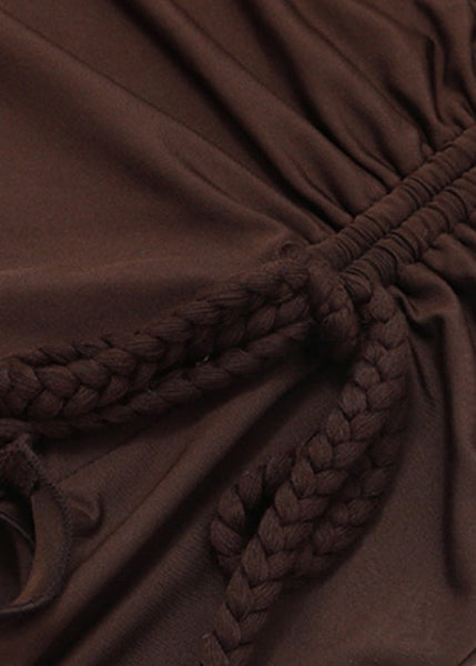 Sexy Brown Ruffled Lace Up Solid Cotton Skirt Summer YZ049 ABC