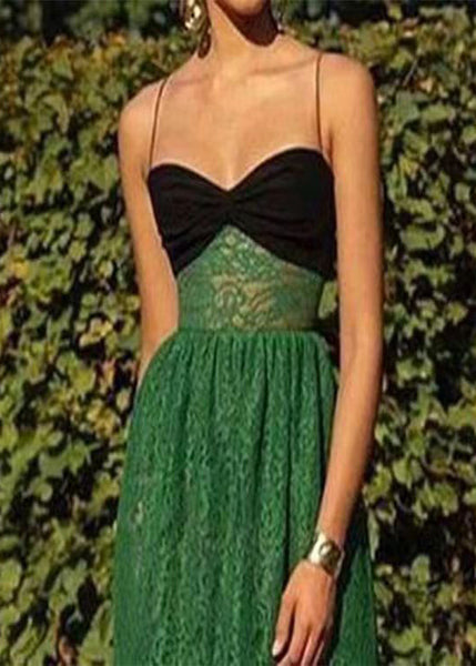 Sexy Green Cold Shoulder Patchwork Lace Spaghetti Strap Dress Sleeveless XX031 SH-LF-SDL240611