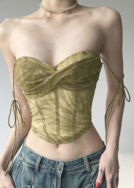 Green Tulle Shoulder Vest Strap Cold Sexy Spaghetti Short FashionChic