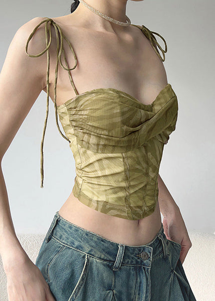 Green Tulle Shoulder Vest Strap Cold Sexy Spaghetti Short FashionChic