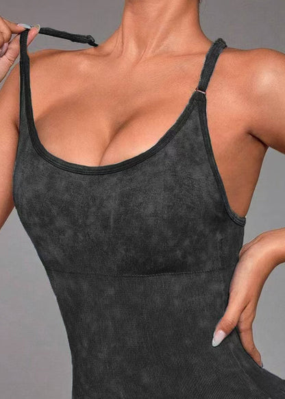 Sexy Grey Backless Butt Scrunch One Piece Workout Suit Gym TD017