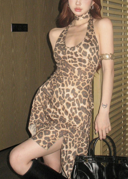 Sexy Leopard Halter Asymmetrical Design Dress Summer EE1018 SH-LF-SDM240517