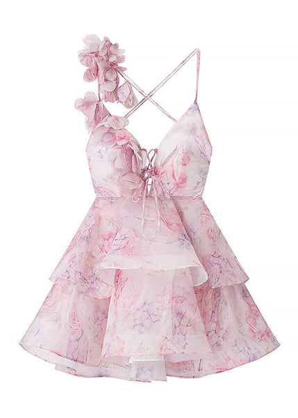 Lace Summer Pink Sexy Mid Backless Cotton Floral Up Dress FashionChic