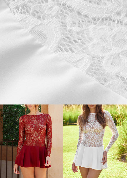 Out Spring Solid Dress Hollow Red Mid Lace Sexy FashionChic