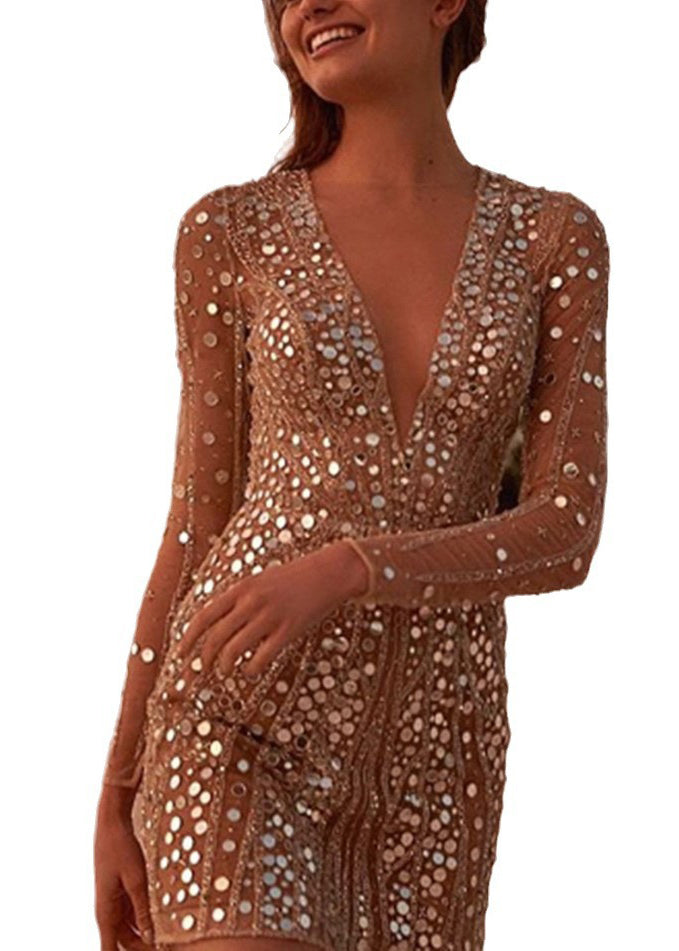 Sexy V Neck Sequins Short Party Dresses Fall QR005 BB-ZS-WM-FDM240929