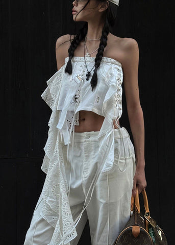 Sleeveless Tank Sexy White Out Hollow Asymmetrical Cotton FashionChic