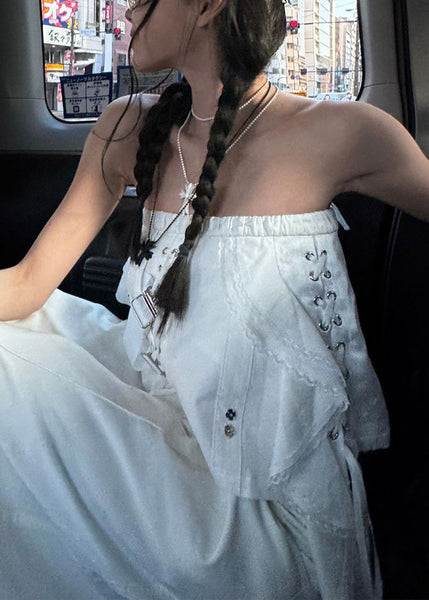 Sleeveless Tank Sexy White Out Hollow Asymmetrical Cotton FashionChic