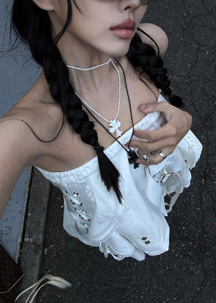 Sleeveless Tank Sexy White Out Hollow Asymmetrical Cotton FashionChic