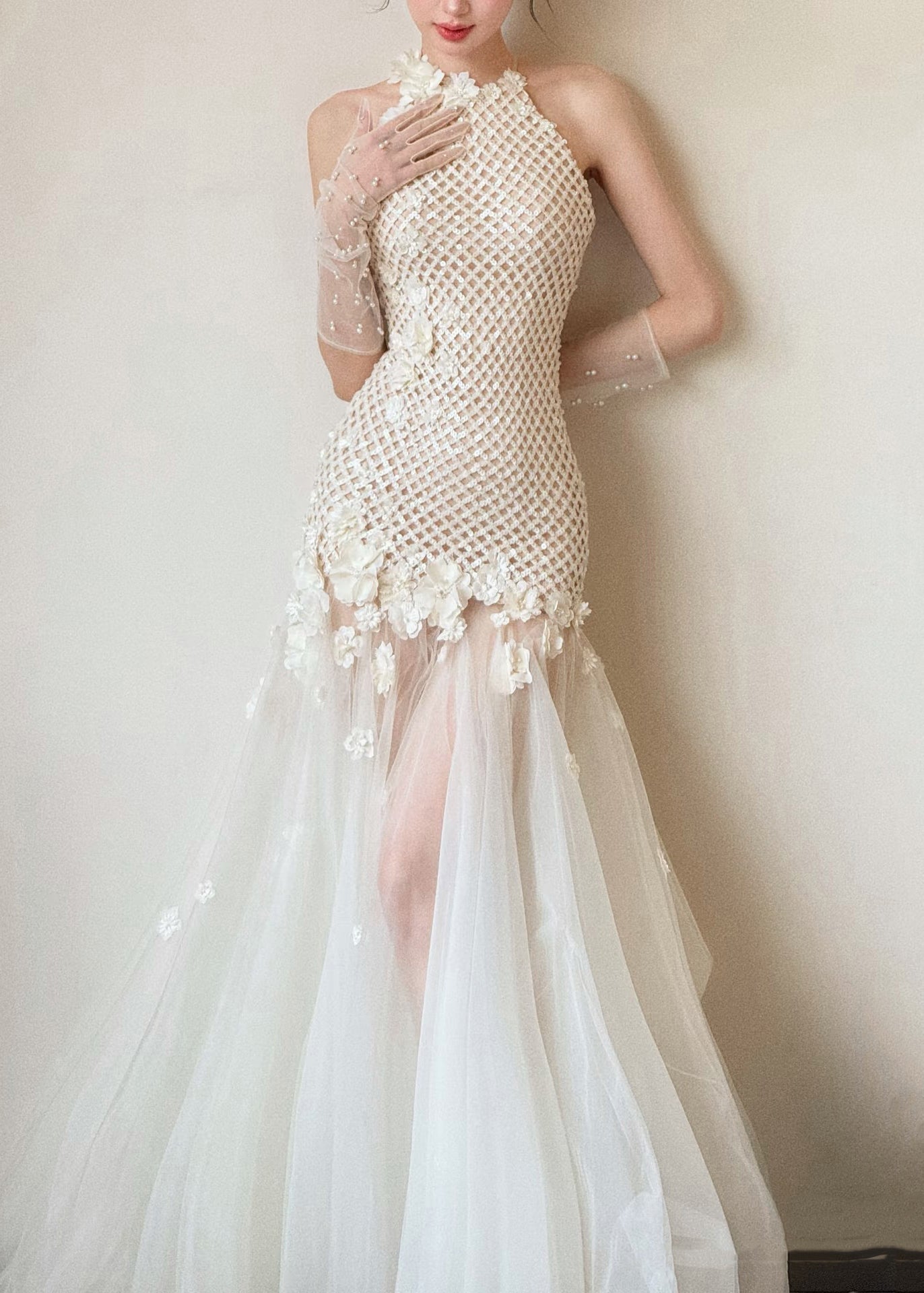 Party White Dress Out Sleeveless Hollow Tulle Patchwork Sexy FashionChic
