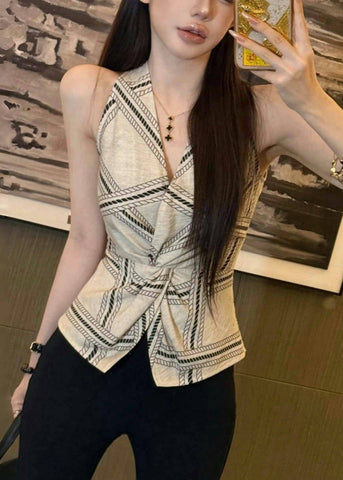 Summer Halter Fit Vests Sexy Open White Silm Print Side FashionChic
