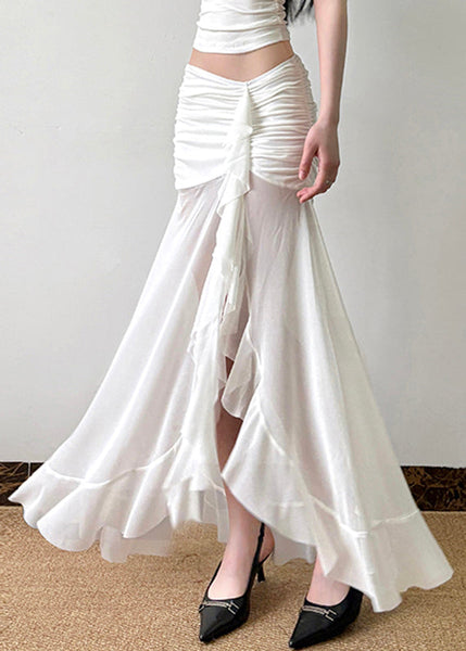 Sexy Tulle Open Summer Wrinkled Skirt Side White FashionChic