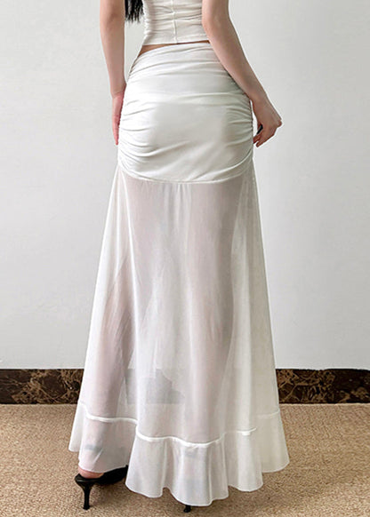 Sexy Tulle Open Summer Wrinkled Skirt Side White FashionChic