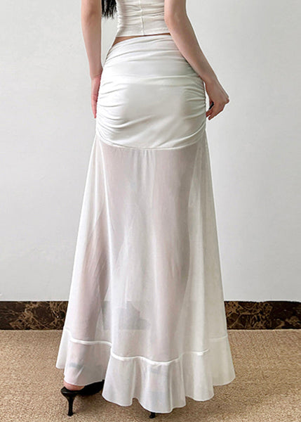 Sexy Tulle Open Summer Wrinkled Skirt Side White FashionChic